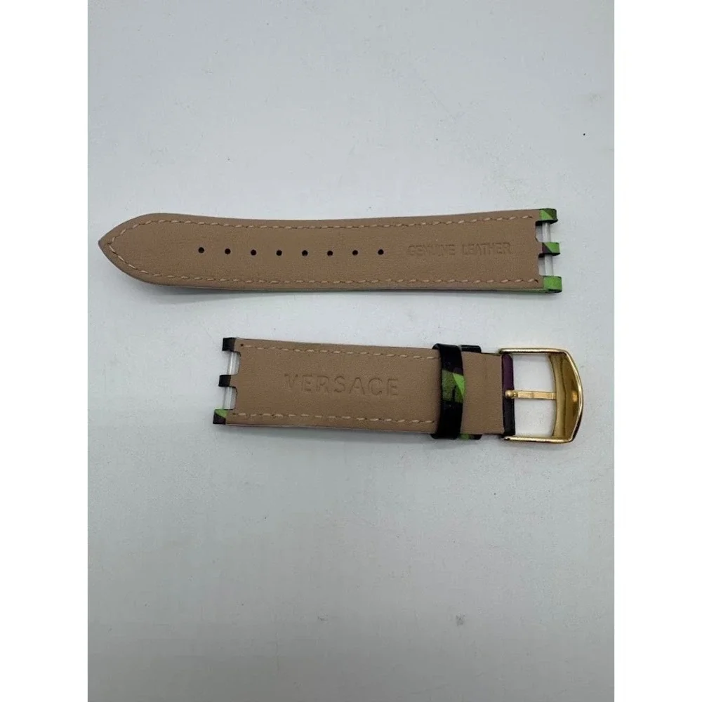 Versace Genuine Leather Watch Strap 24mm Green Purple Gold Tone‎ Buckle Womens